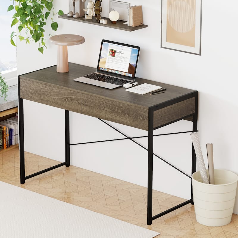 Computer Desk with 2 Drawers 44 Inch Home Office Desk with Metal Frame