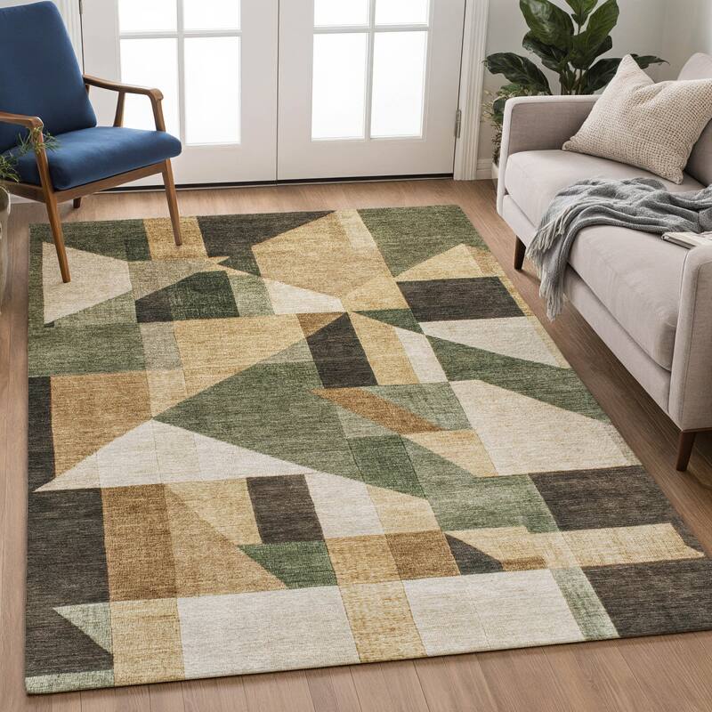 Machine Washable Indoor/ Outdoor Modern Geo Chantille Rug