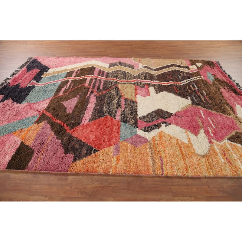 Abstract Plush Moroccan Oriental Area Rug Hand-Knotted Wool Carpet - 8'0" x 10'8"