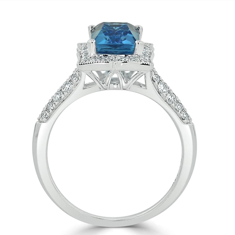 Auriya Vintage 2 5/8ct Emerald-cut Swiss-Blue Topaz and Halo Diamond Engagement Ring 1/3ctw 14k Gold