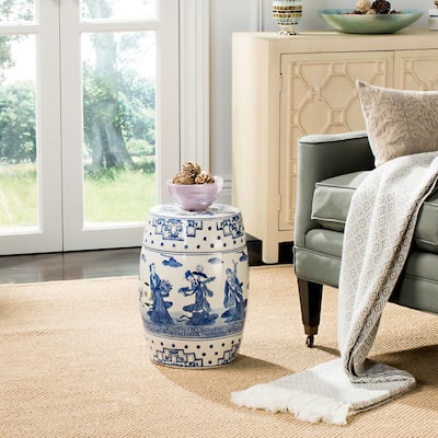 SAFAVIEH Indalecia Ocean Jewel Chinoiserie Blue Ceramic Decorative Garden Stool