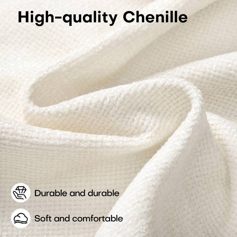 Chenille Fabric Round Ottoman, Coffee Table Bench with Metal Legs