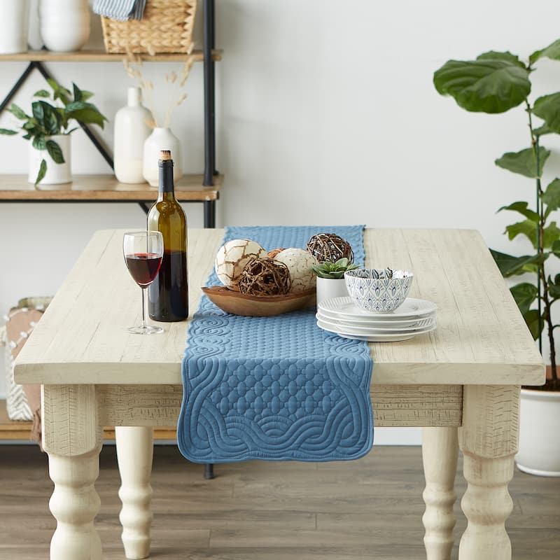 DII French Blue Quilted Farmhouse Table Runner