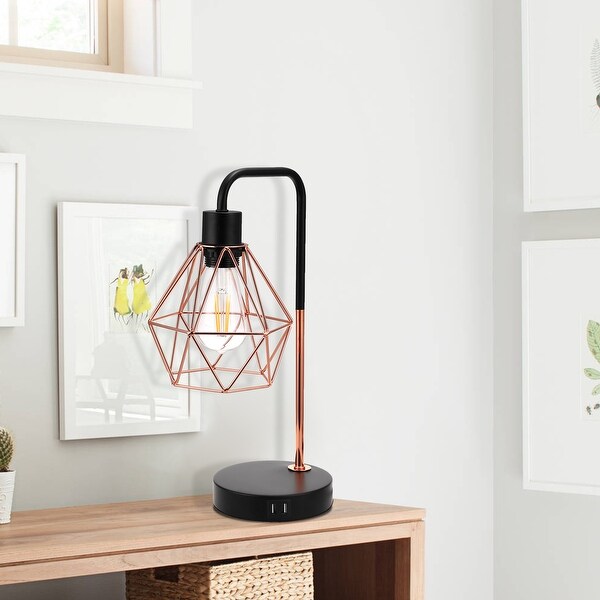 3 Way Dimmable Nightstand Vintage Metal Cage Reading Lamp Industrial Modern Black Gold Desk Lamp with 2 USB Charging Port Bed Bath Beyond 38427646