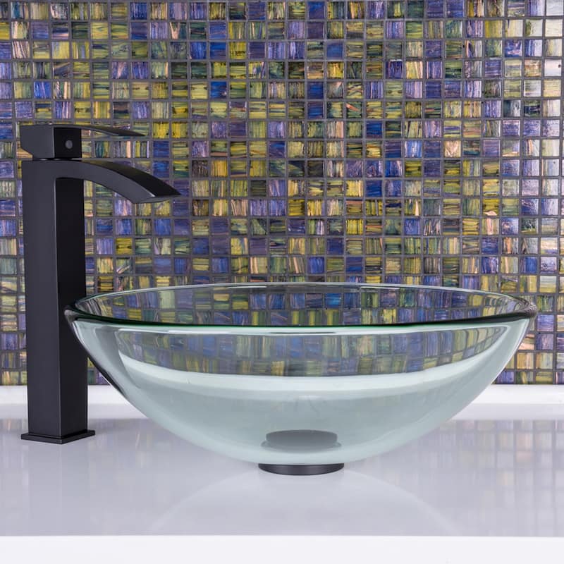 VIGO Giovanni 17"L x 17"W Glass Vessel Sink and Duris 12"H Faucet Set