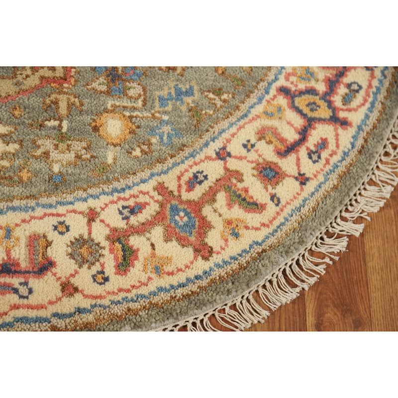 Medallion Heriz Serapi Indian Round Rug Handmade Bedroom Wool Carpet - 4'0" x 3'11"