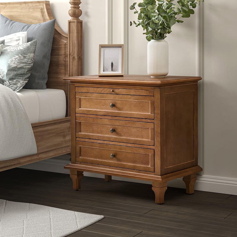 Muriel Farmhouse 3 Drawers Nightstand with Built-In Outlets by HULALA HOME