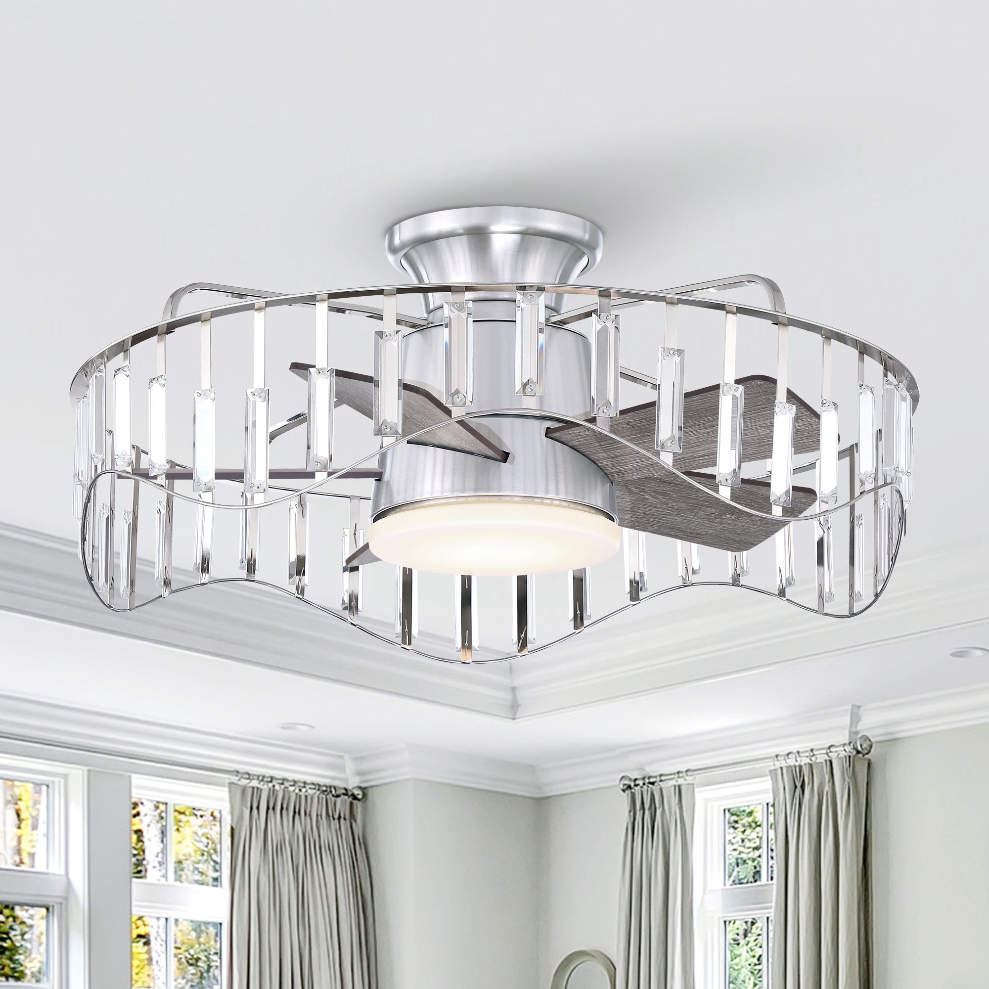 Parrot Uncle 27 Brushed Nickel Indoor Low Profile Flush Mount Ceiling Fan Modern
