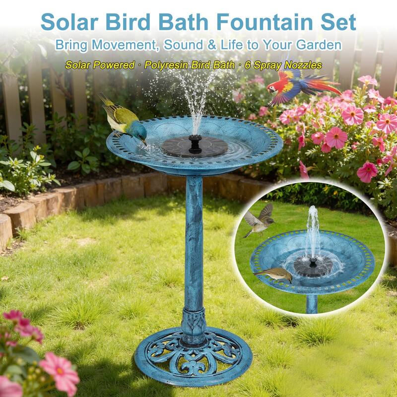 Javlergo 28" Pedestal Outdoor Bird Bath with Solar Powered Fountain for Outside Vintage Bronze Polyresin Lightweight
