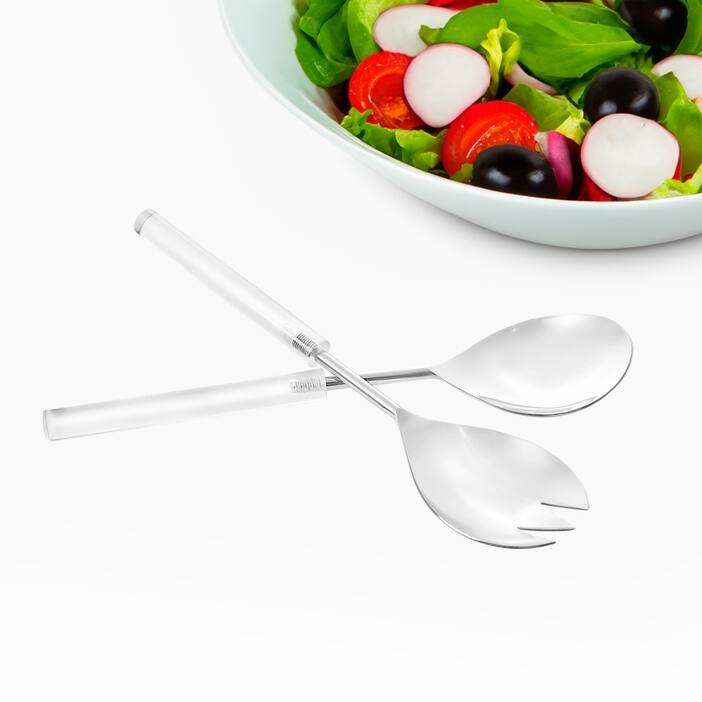 Server Set with Cylinder Ball Handle - 13"L - Salad Server - Clear
