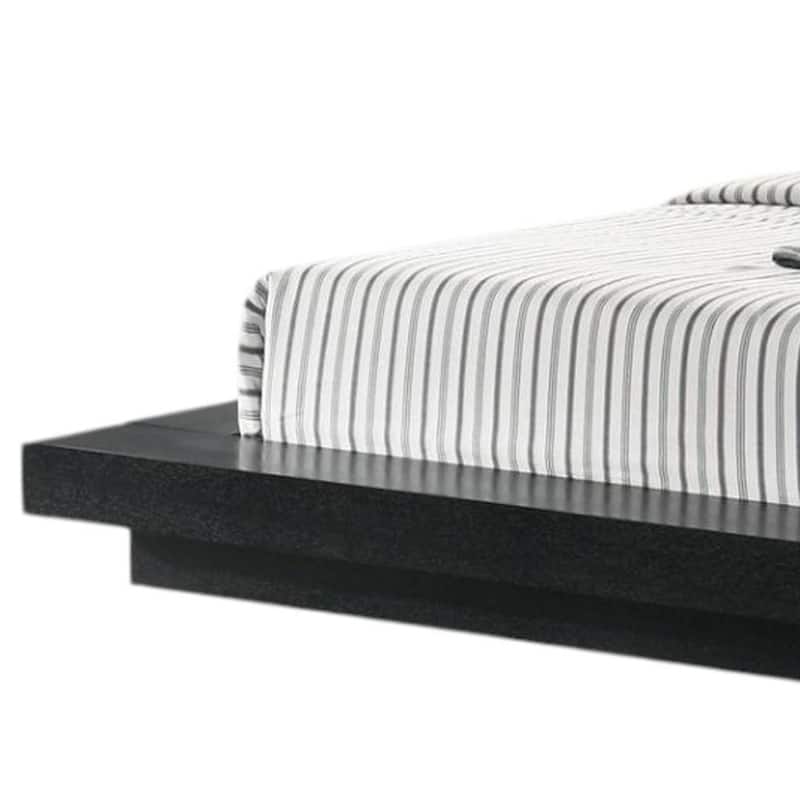 HomeRoots Black and Gray Wood And Faux Leather King Bed Frame With Attached Nightstands
