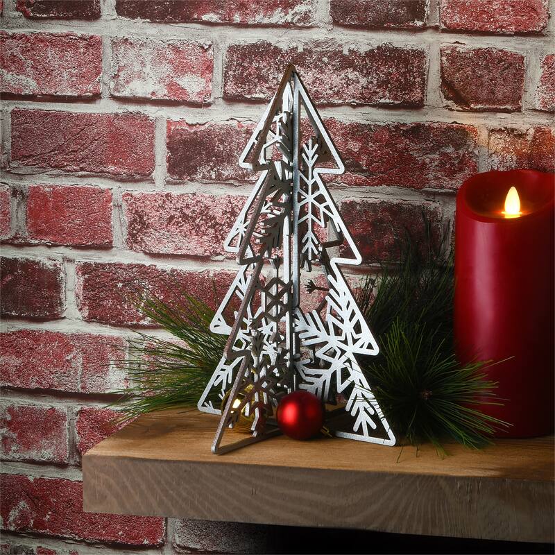 National Tree Company 10 in. and 7 in. Wood Christmas Trees Table Décor, Silver - 1 Foot