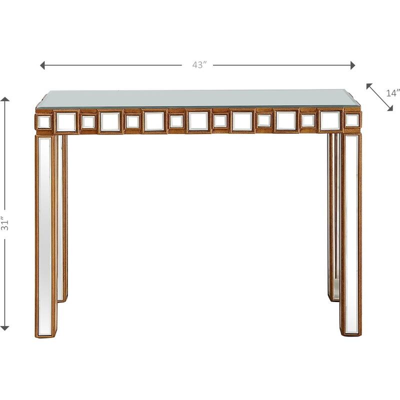 HomeRoots 43" Gold Mirrored Glass Console Table - 43.25 in. x 31.00 in. x 15.00 in.