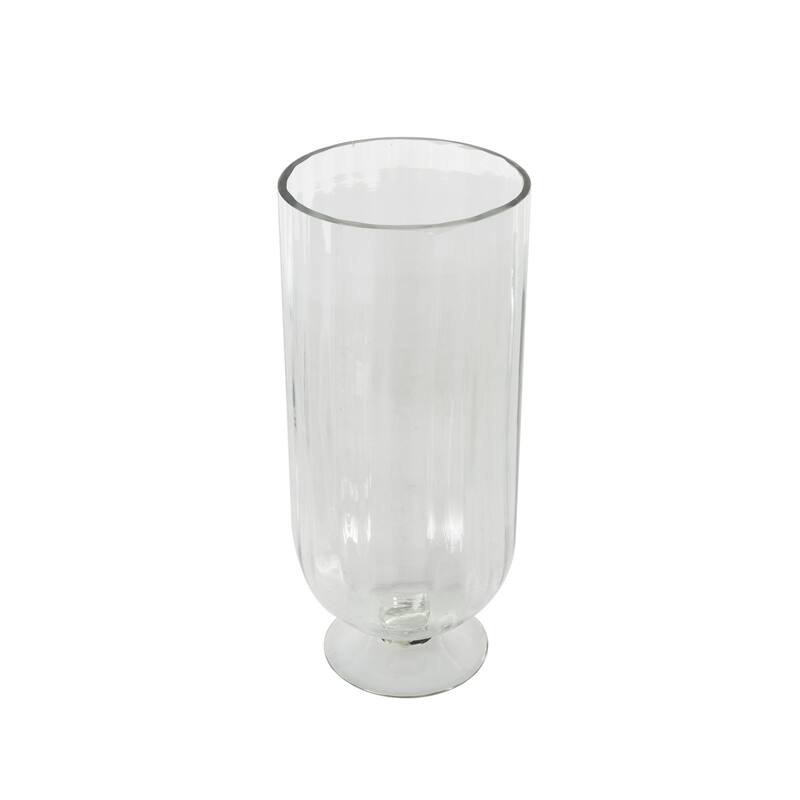 Glass Ribbed Fluted Candle Holder with Elevated Base - Clear - Roche River Decor - 6"W x 6"L x 14"H