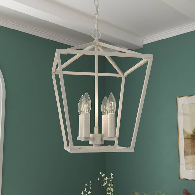 Acroma 4-light Modern Farmhouse Lantern Kitchen Island Pendant - Ivory Wash