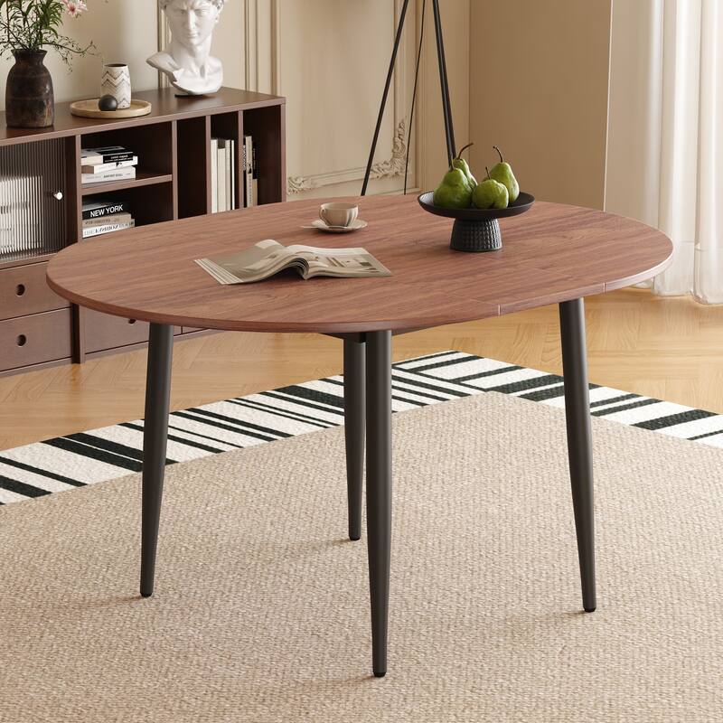 Smart Retractable Walnut MDF Table with Black Metal Legs – Sleek Modern Design for Contemporary Homes - Black,Walnut
