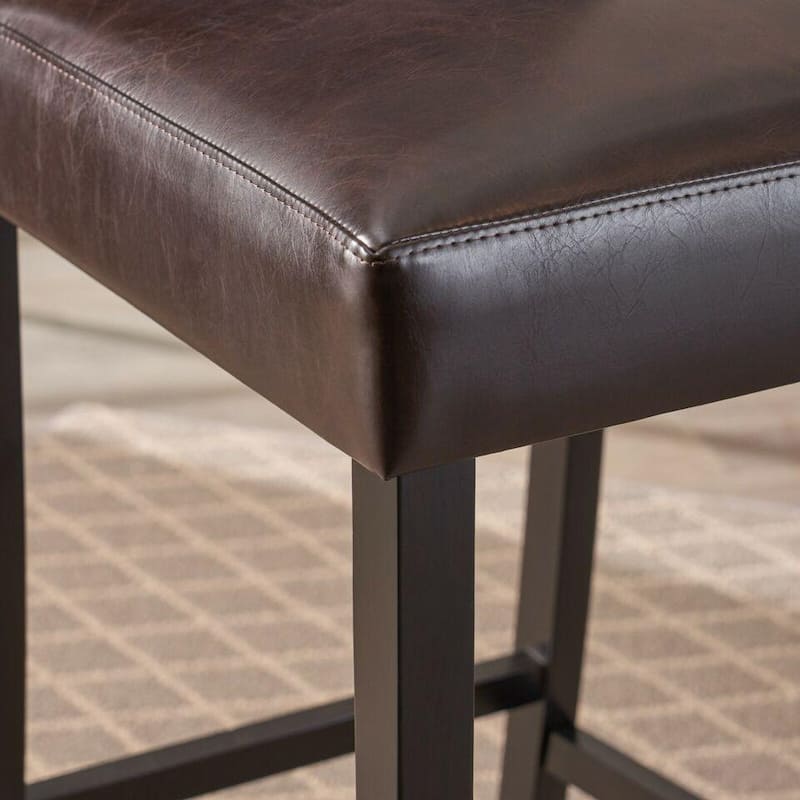 Counter Height Bar Stools Set of 2, PU Leather Upholstered Bar Stools, Dining Chairs with Nailheads & Rubber Wood Legs