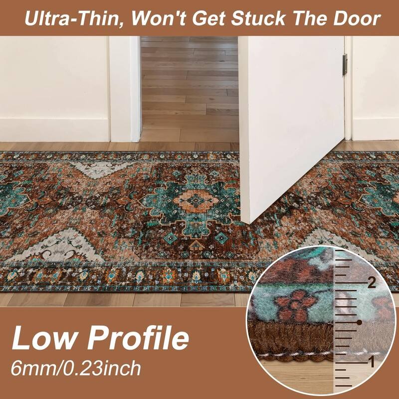 Washable Vintage Area Rug, Boho Rug, Ultra Soft Rugs for Entryway