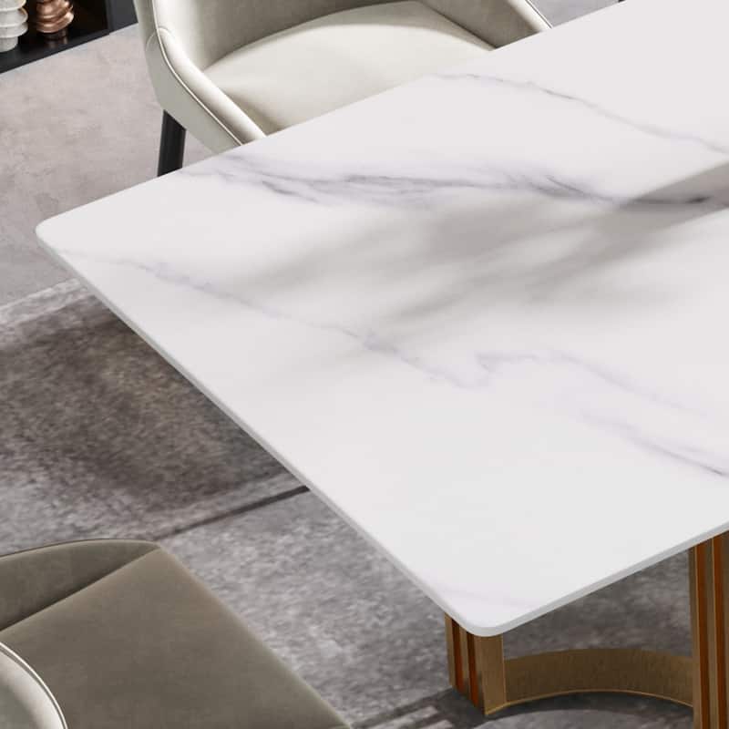 63"Modern artificial stone white straight edge metal leg dining table -6 people
