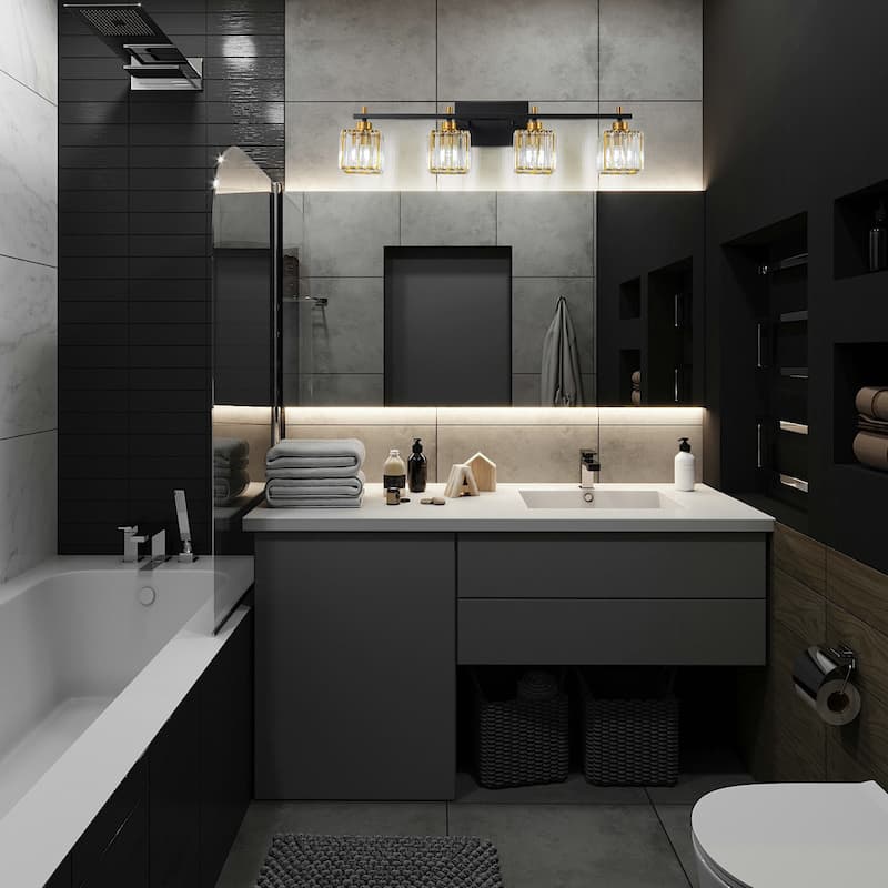 Modern Dimmable Glam Crystal Black Gold Bathroom Vanity Lights