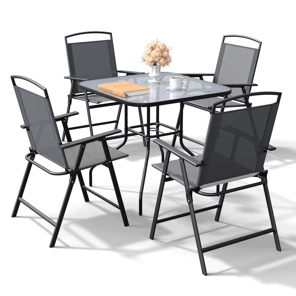 VredHom Outdoor 5-Piece Patio Dining Set with Folding Chairs
