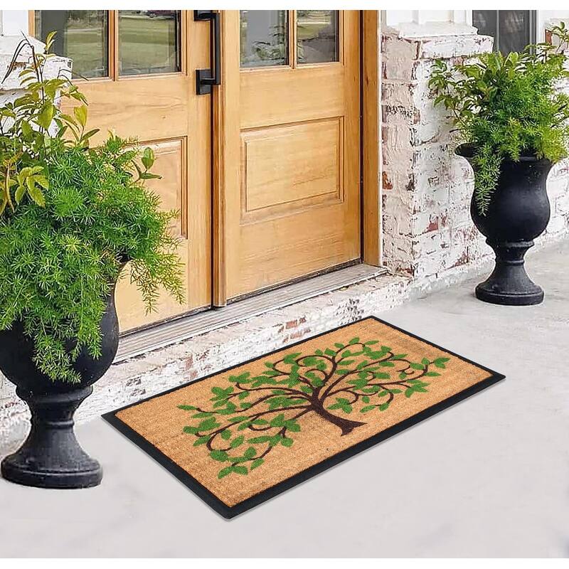 A1HC Hand-Crafted Rubber Coir Flocked Life of Tree Double Door Mat