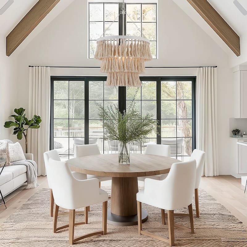 Stella Modern Farmhouse 4-Light Chandelier Boho Coastal 3-Tier Lights for Dining Room Bedroom - D18.5" x H28"