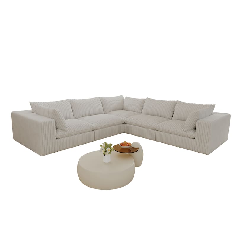 Corner Modular Couch Corduroy Deep Seat L-shaped Sectional Sofa