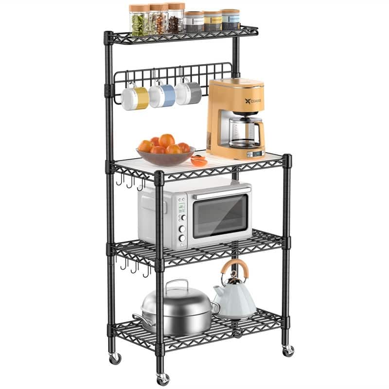 Bakers Rack for Kitchen with Storage - 14"D x 30"W x 59"H - Matte Black