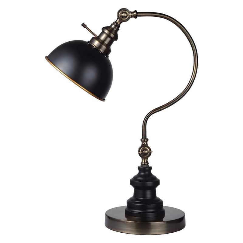Industrial Style 1pc Table Lamp Antique Gold Circular Metal Base Curved Stem Lamp - Antique Gold