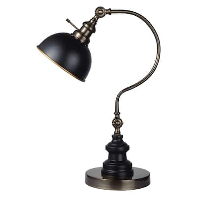 Industrial Style 1pc Table Lamp Antique Gold Circular Metal Base Curved Stem Lamp