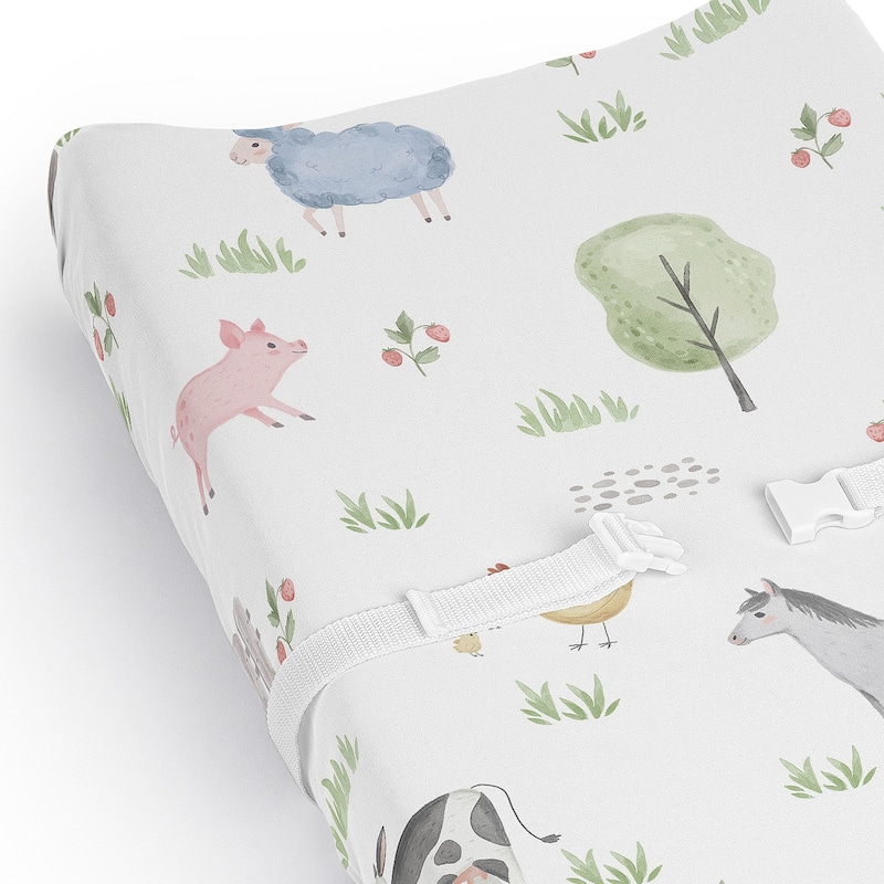 Sweet Jojo Designs Farm Animals Boy Girl Gender Neutral Changing Pad Cover Sheet Watercolor Farmhouse Barn Horse Cow Sheep Pig