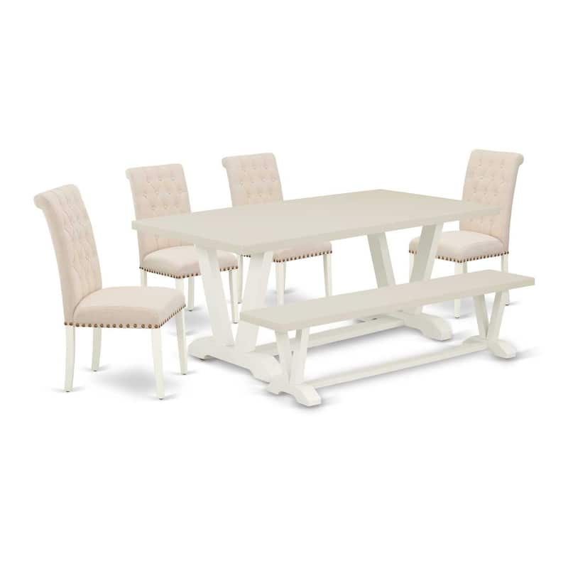 Modern 6-Piece Dinette Set - Linen Fabric Parsons Chairs & Rectangular Dining Table