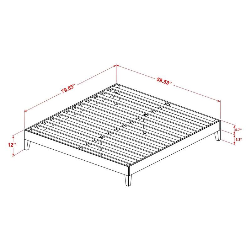Queen Size Bed Frame - Solid Wood Legs, Walnut Finish - Platform Bed with Headboard