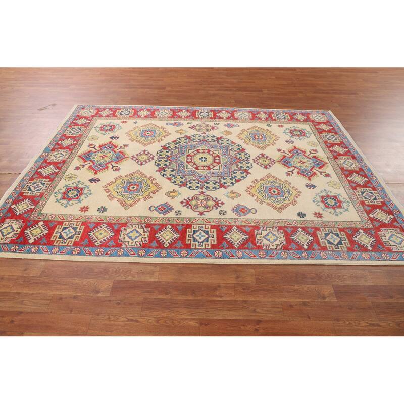 Oriental Beige Kazak Rug Hand-Knotted Wool Carpet - 5'6" x 7'8"