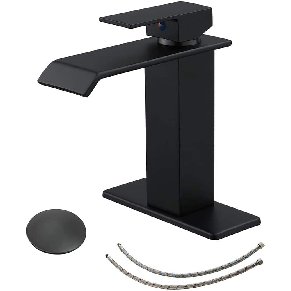 Waterfall Bathroom Sink Faucet with Drain Assembly Modern Single Handle Bathroom Faucets One Holes Basin Vanity Taps With Valve