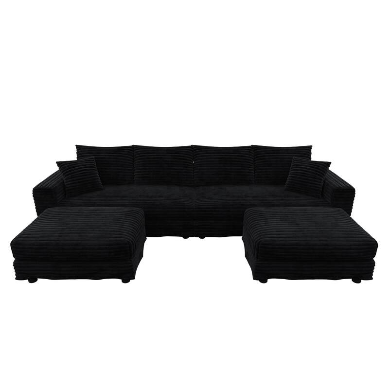 102.4" Corduroy Couch with Ottomans, 4 Seat Convertible Modular Sectional Sofa, Upholstered Couches with Pillows for Living Room