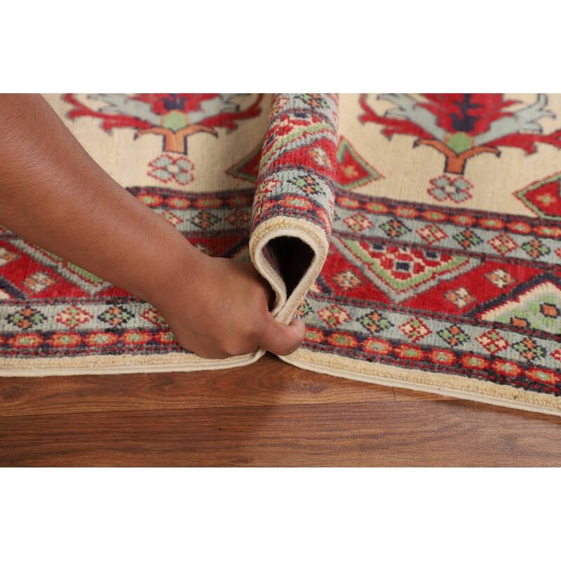 Beige Kazak Area Rug Handmade Oriental Wool Carpet - 4'9" x 6'7"