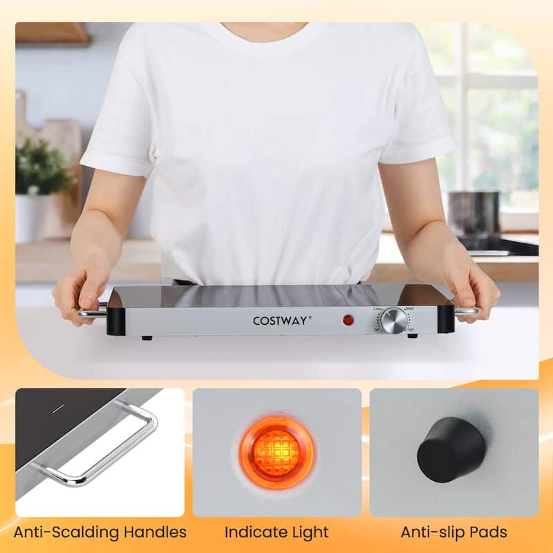 Costway 1/2/3/4PCS 16" x 12" Electric Warming Tray Tempered Glass Food