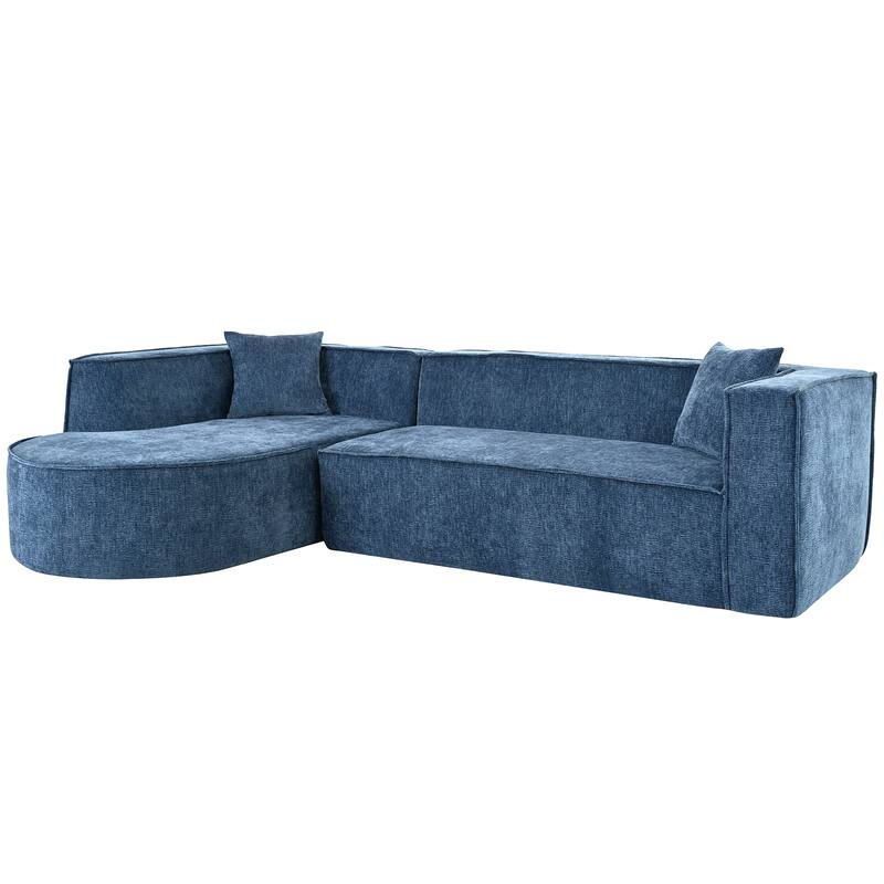Modern Sectional Sofa, Chenille Modular L-Shape Sofa Couch with 2 Plush Throw Pillows, Curved Sponge Sleeper Couch