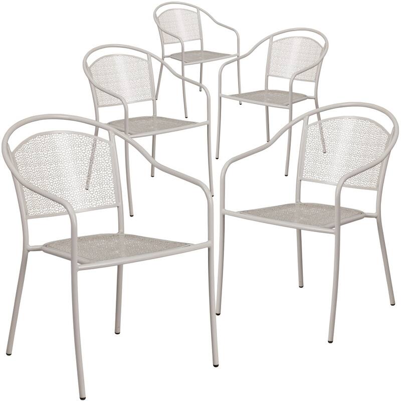 5 Pack Indoor-Outdoor Steel Patio Arm Chair with Round Back - Light Gray