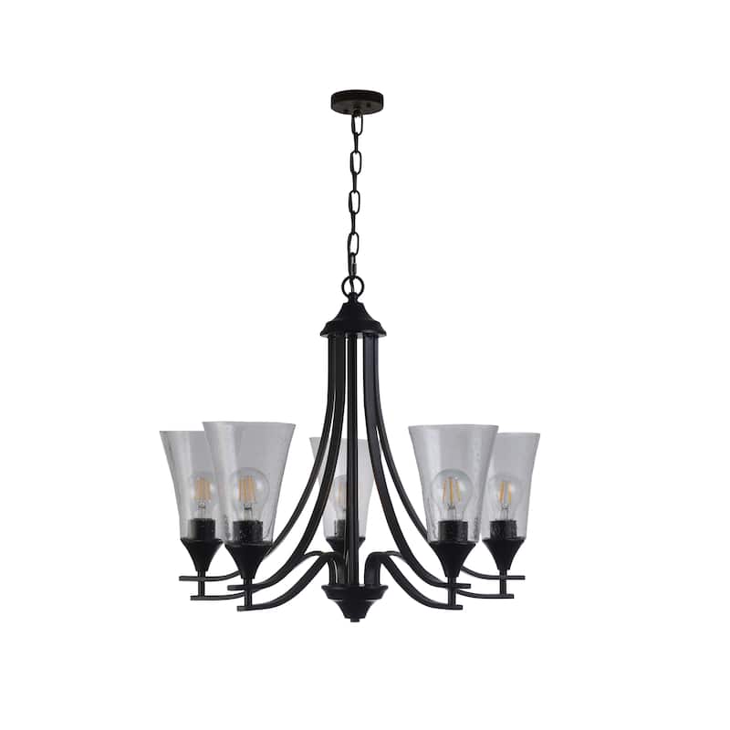 5-light Matte Black Chandelier w/ Seeded Bell Glass