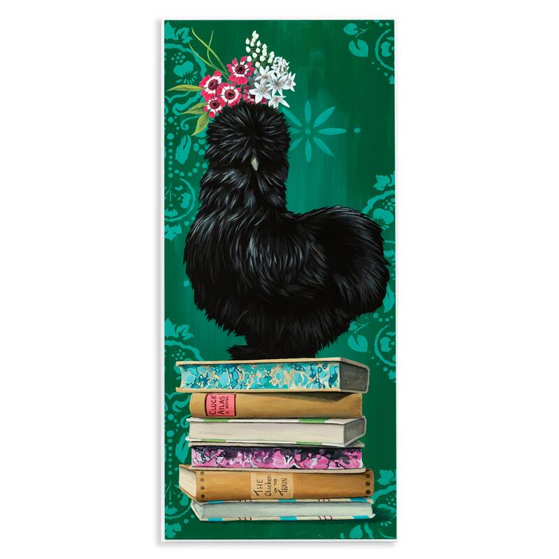 Stupell Country Chicken on Bookstack Wall Plaque Art Design By Heather Gauthier - 7 x 17