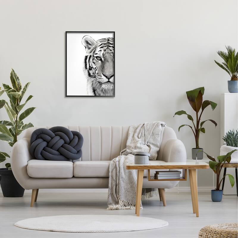Stupell White Tiger Close Up Black and White Photography, 11 x 14, Proudly Made in USA - Multi-Color