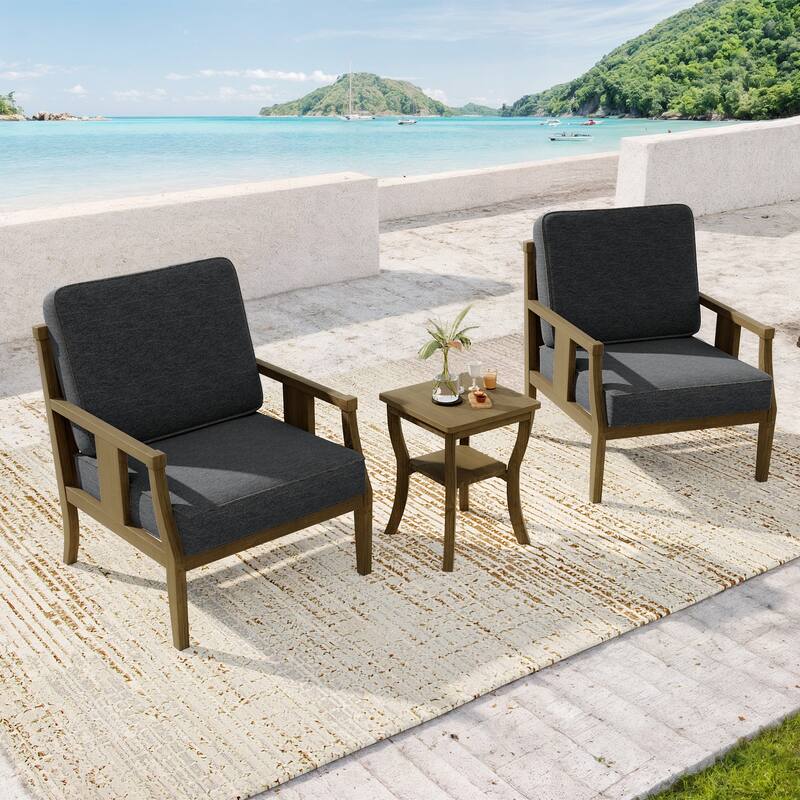 Wood Patio Bistro Set with Water-Resistant Cushions(Set of 3)