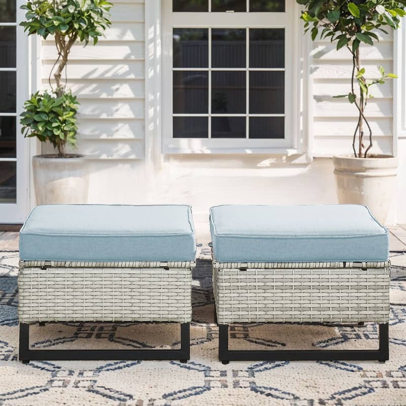 Gymojoy Outdoor Wicker Ottomans with Olefin Cushions