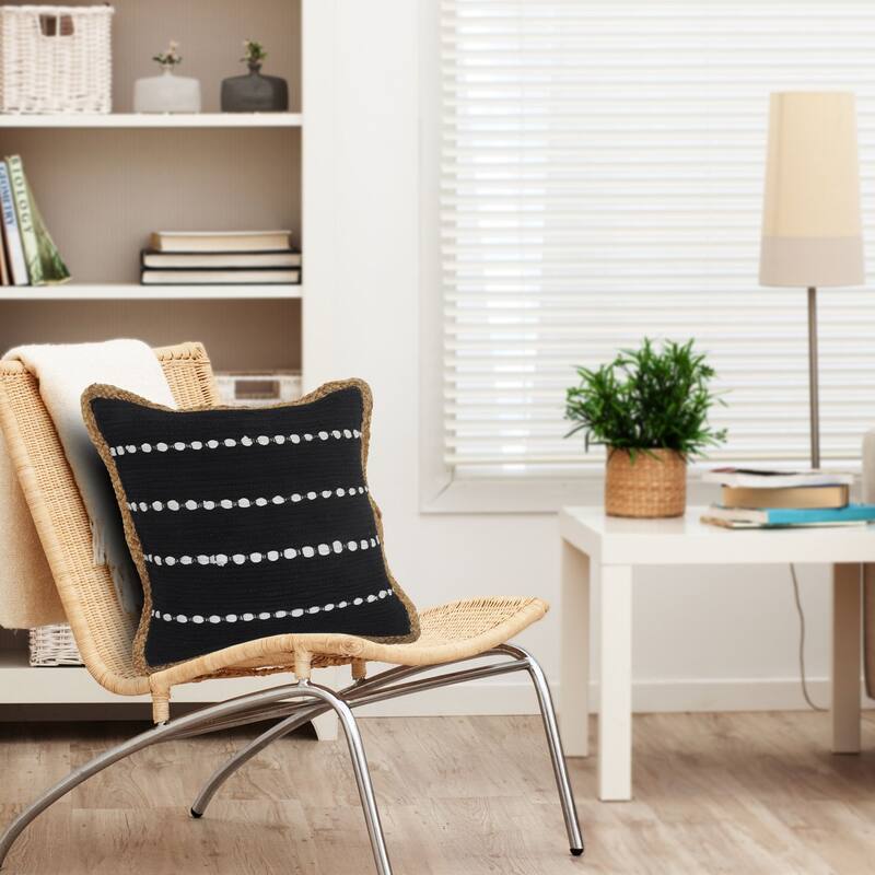 18" Black and White Striped Square Throw Pillow