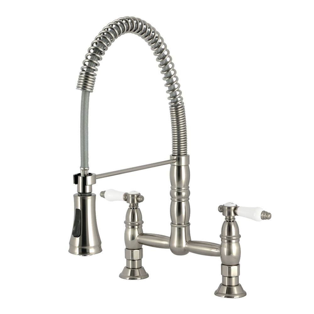Kingston Brass Essex Double-Handle Wall-Mount Pre-Rinse Bridge Kitchen Faucet