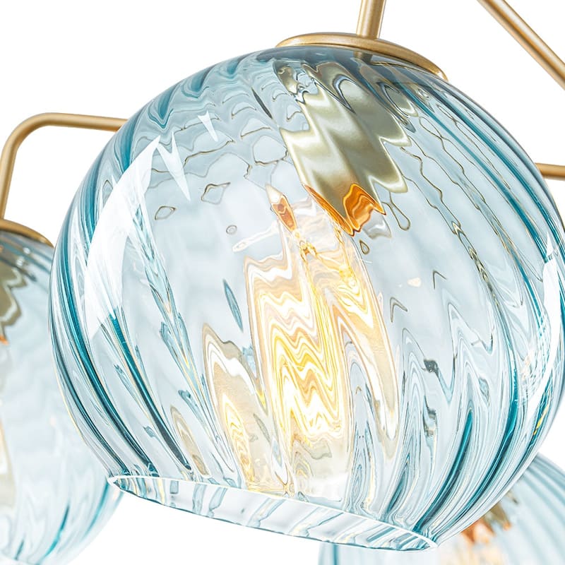 5-Light Blue Swirled Glass Globe Bubble Round Chandelier 35in