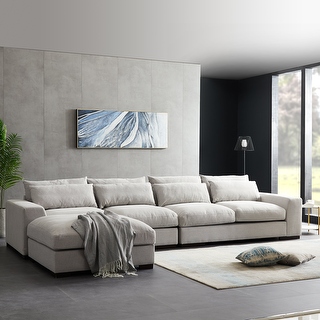 Large L Shape Linen Reversible Modular Seating Component Sectional